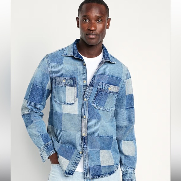 Old Navy Denim Patchwork Shirt Men L